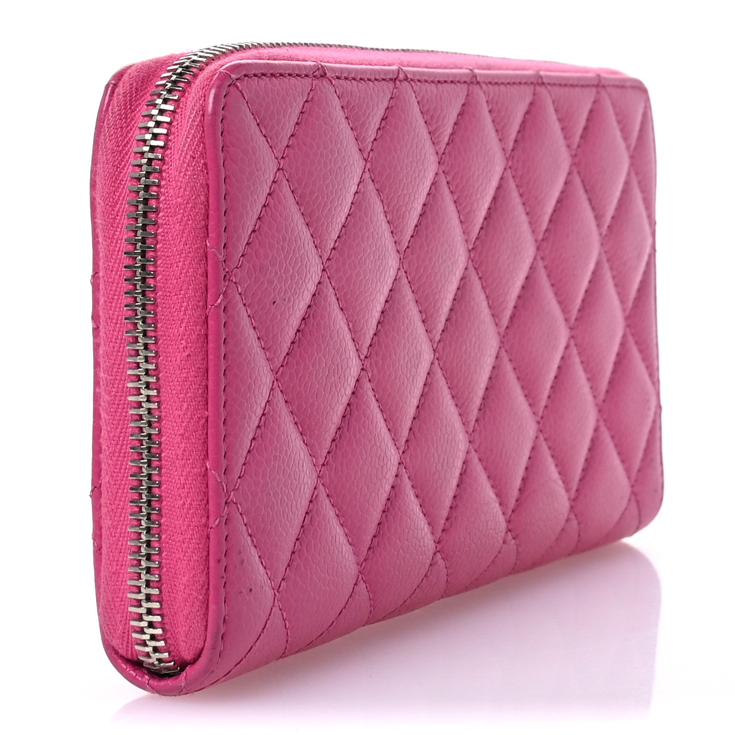 Caviar Quilted Large Gusset Zip Around Wallet Pink