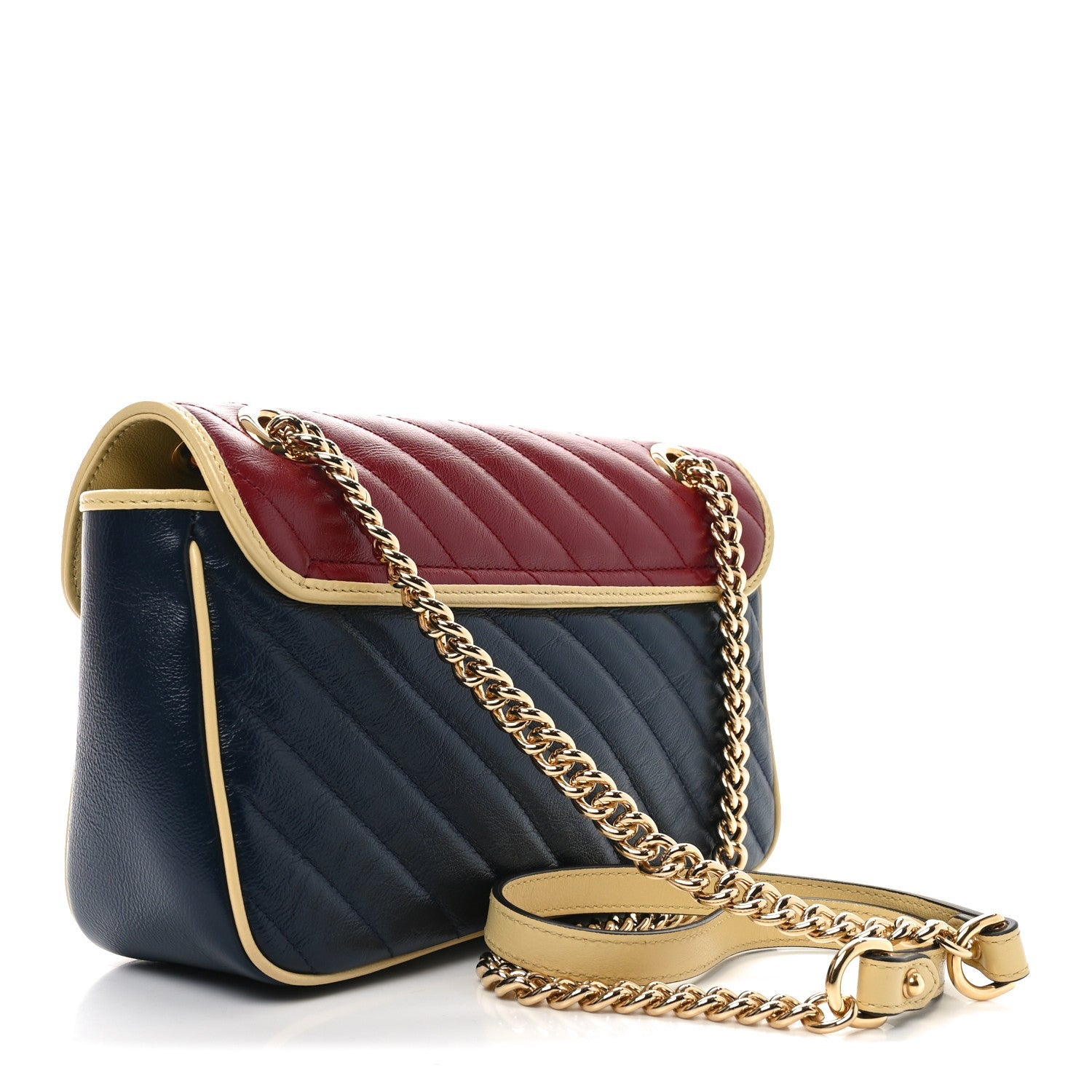Azalea Calfskin Matelasse Diagonal Small Torchon GG Marmont Shoulder Bag Blue Agata New Cherry Red Butter