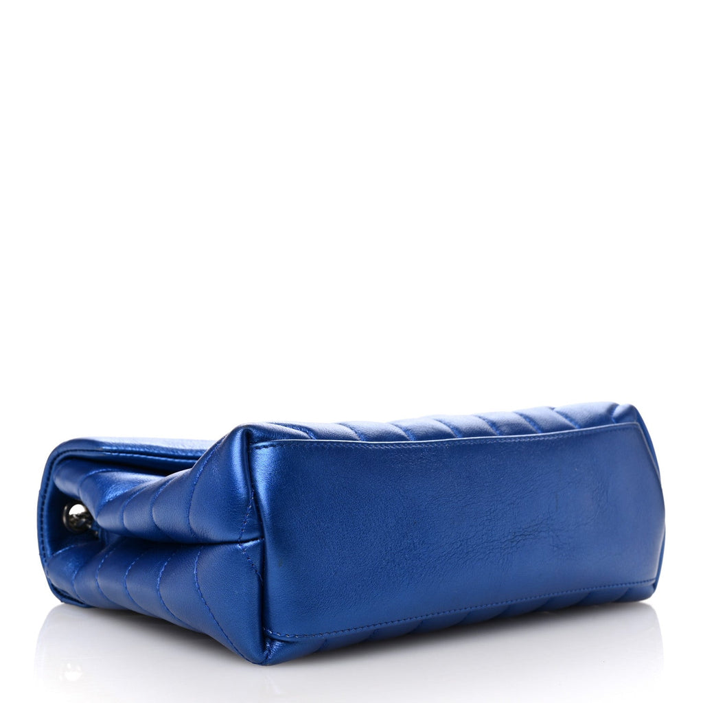 Metallic Calfskin Y Quilted Monogram Small Loulou Chain Satchel Blue Royal
