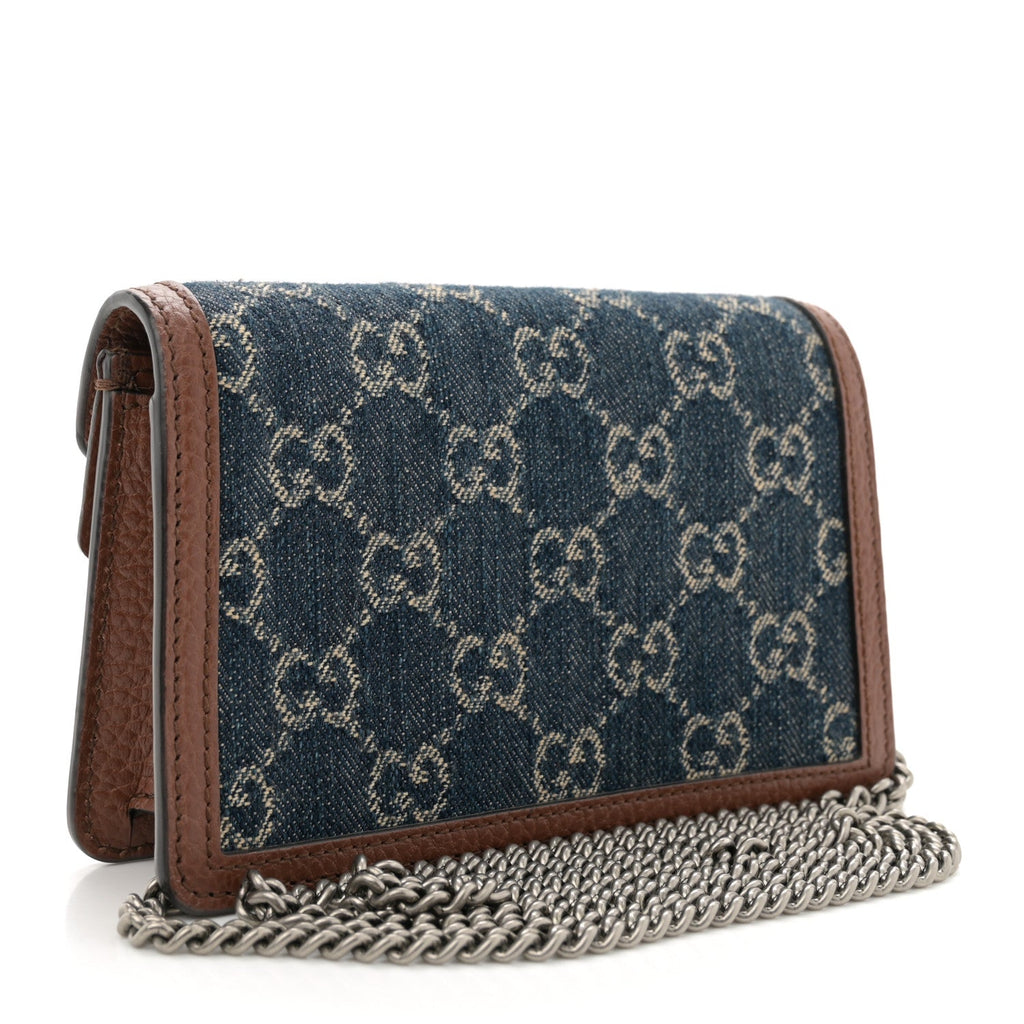 New Denim GG Monogram Dollar Calfskin Enamel Super Mini Dionysus Shoulder Bag Blue Tea Cuir Epilog Electric Blue