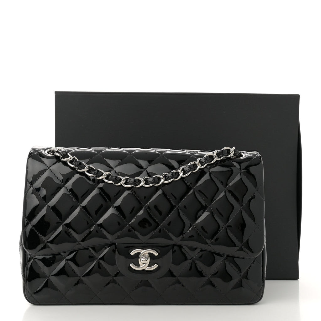 Patent Quilted Jumbo Double Flap Black