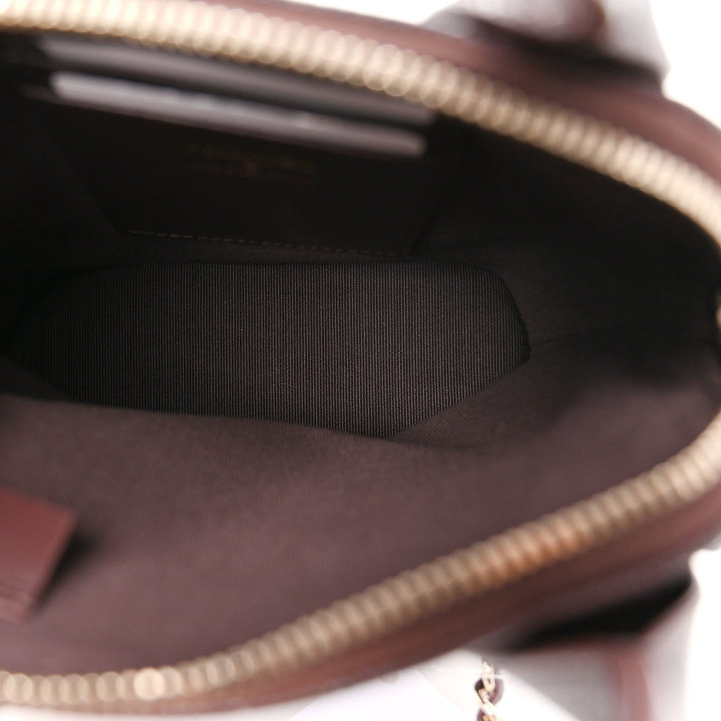 Caviar Quilted Top Handle Clutch With Chain Dark Brown
