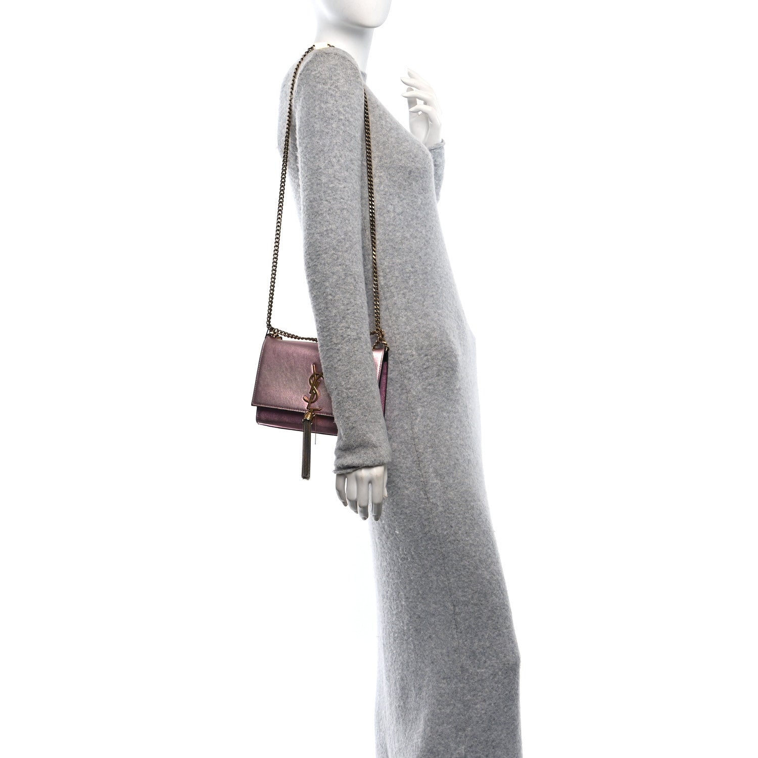 Metallic Calfskin Small Classic Monogram Kate Tassel Satchel Pink