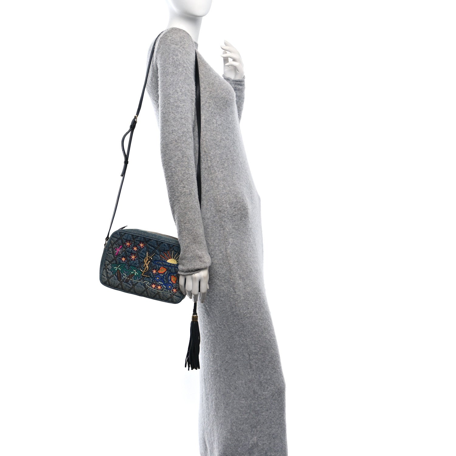 Denim Matelasse Quilted Summer Embroidered Classic Monogram Camera Bag Blue