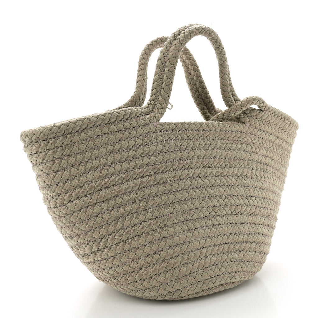 Nylon Lambskin Woven Small Ibiza Basket Kaki