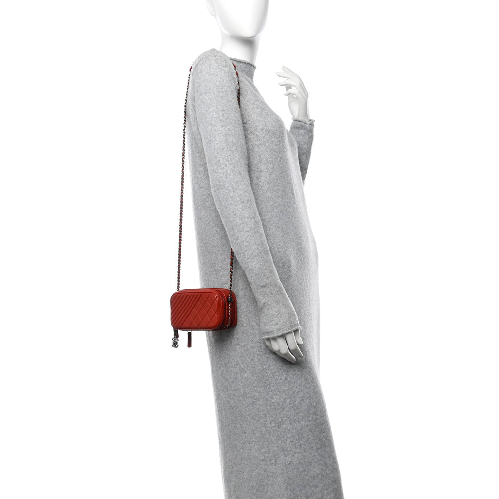 Lambskin Quilted Mini Coco Boy Camera Case Red