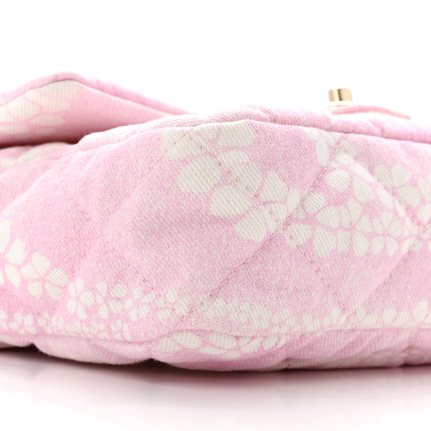 Printed Denim Quilted Flap Bag Pink White