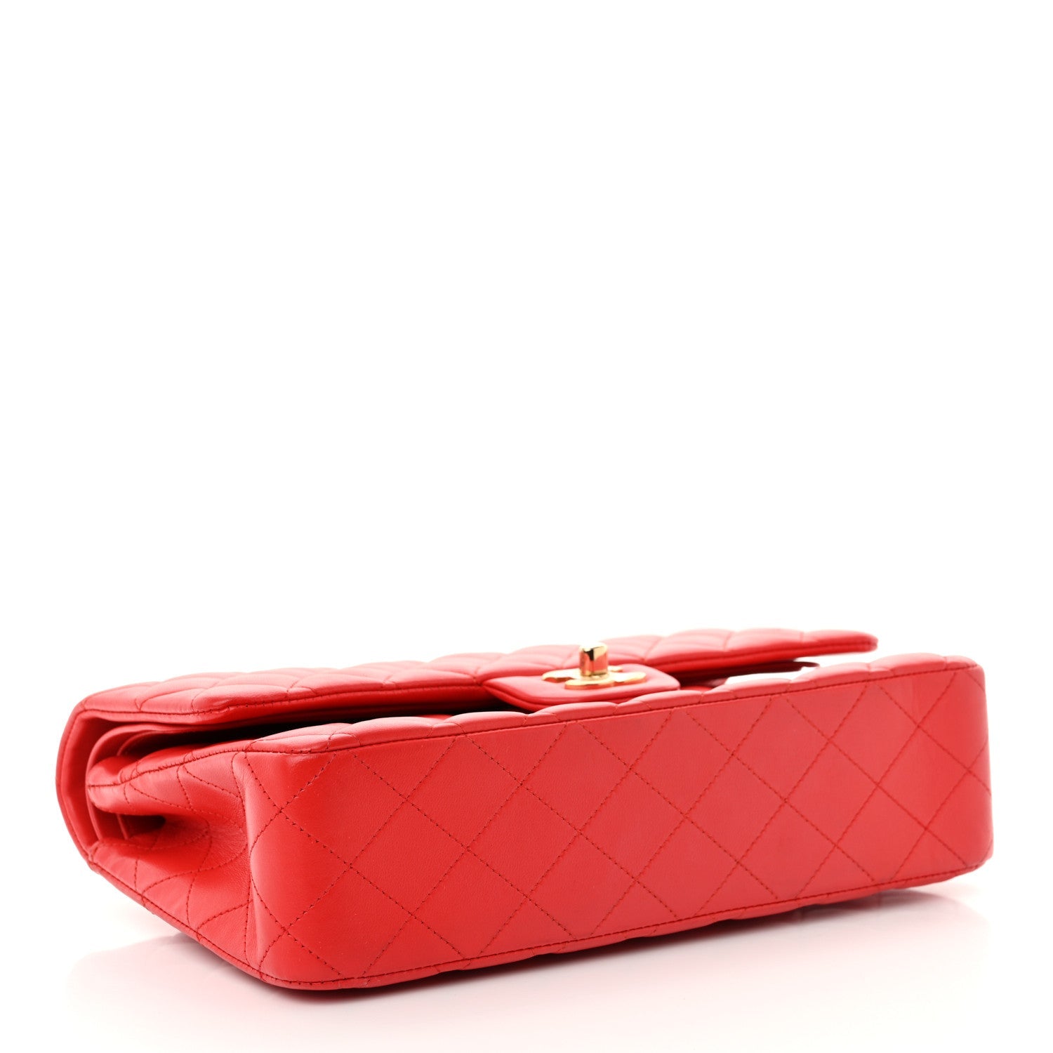 Lambskin Quilted Medium Double Flap Red
