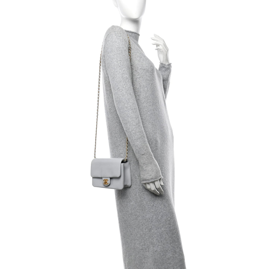 Shiny Caviar Mini Flap Bag Light Blue