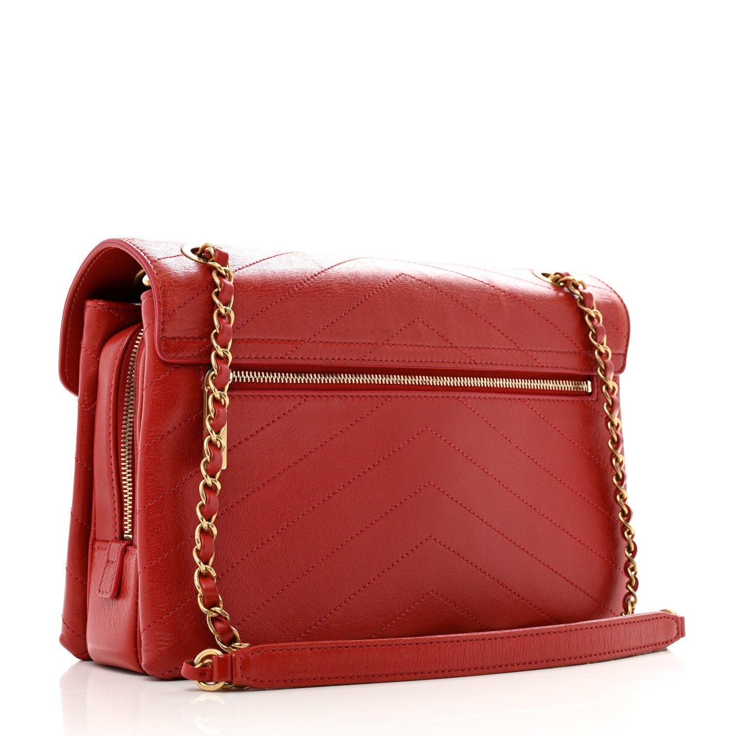 Lambskin Chevron Stitched Medium Envelope Flap Red
