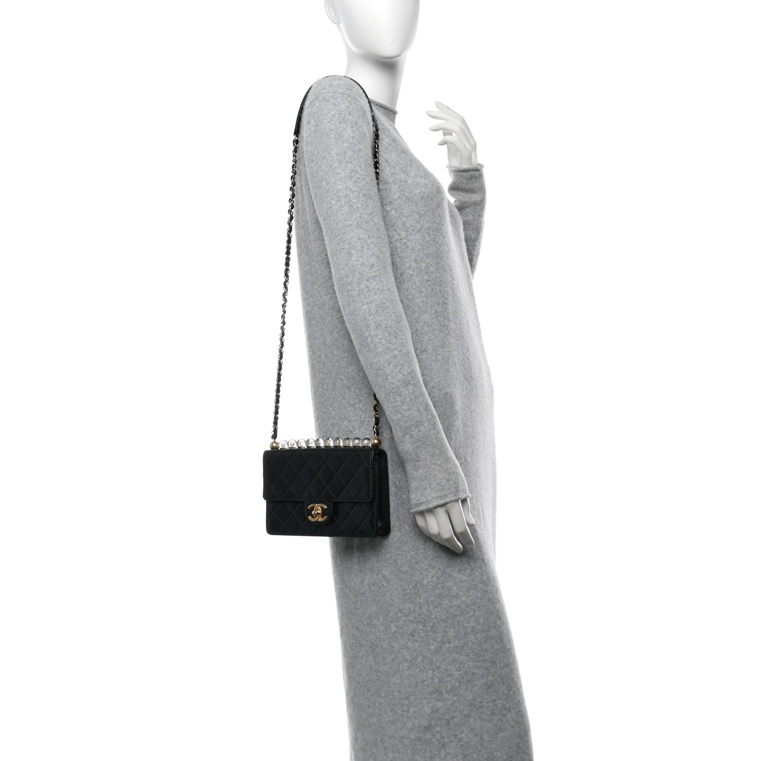 Lambskin Quilted Small Chic Pearls Flap Black