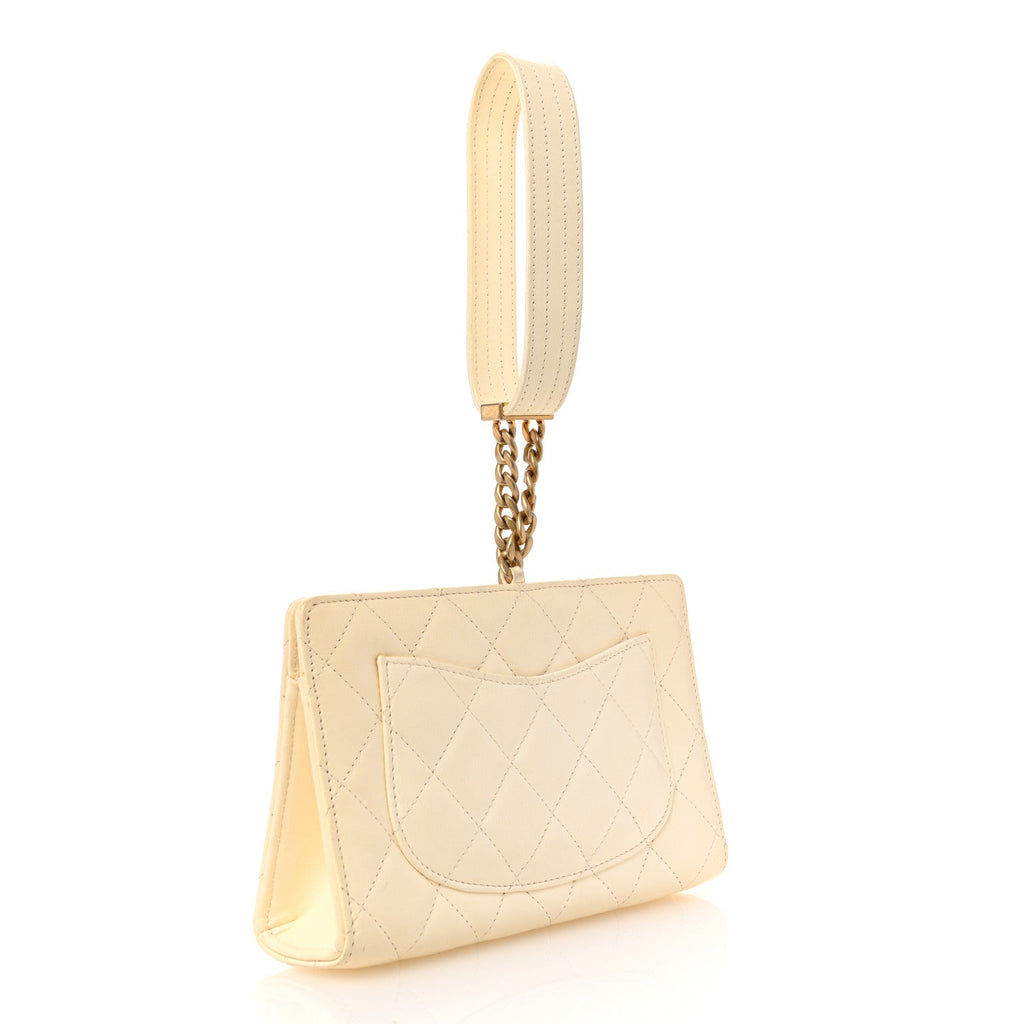 Lambskin Quilted Evening By The Sea Clutch  White
