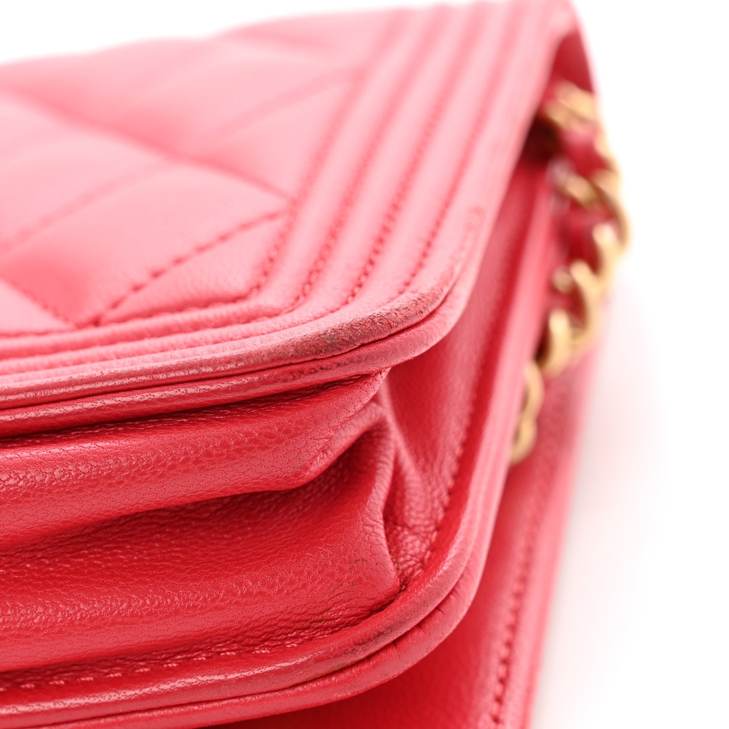 Lambskin Quilted Boy Wallet On Chain WOC Dark Fuchsia