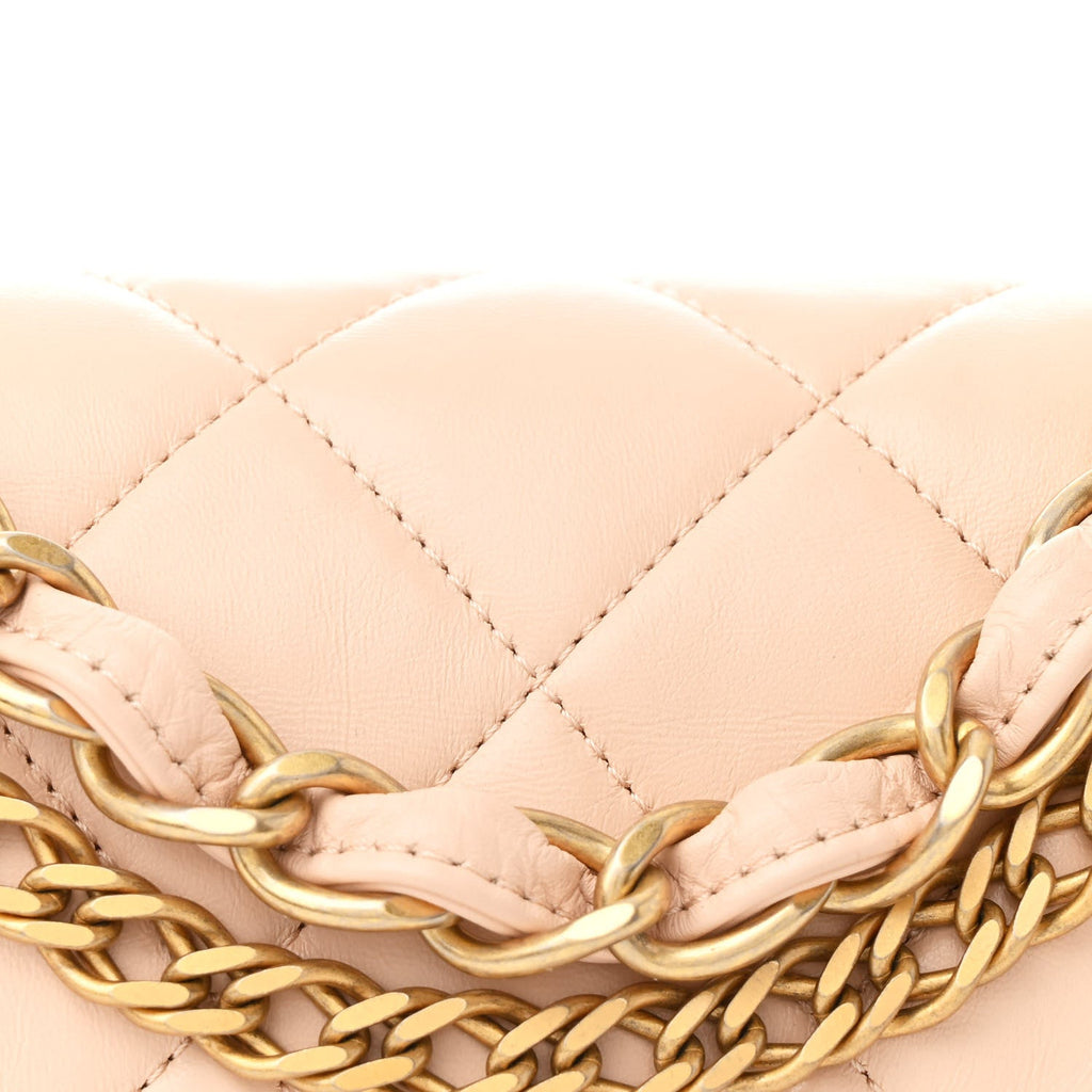 Lambskin Quilted Medium Fancy Jewel Flap Pink