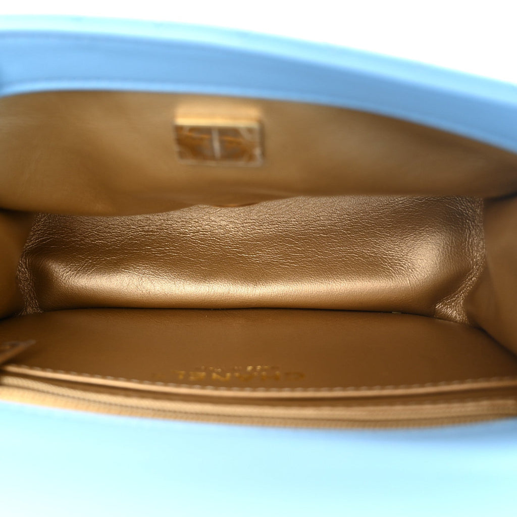 Lambskin Quilted Mini Pearl Crush Flap Light Blue