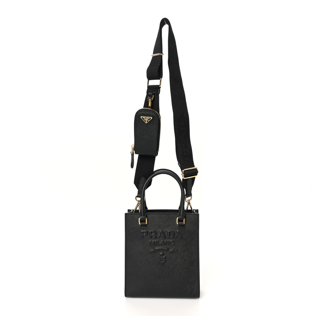 Saffiano Lux Embossed Logo Mini Shoulder Bag Black
