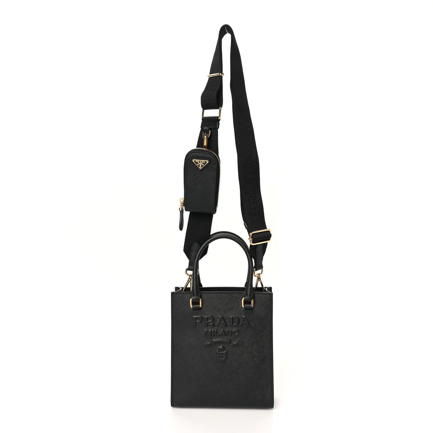 Saffiano Lux Embossed Logo Mini Shoulder Bag Black