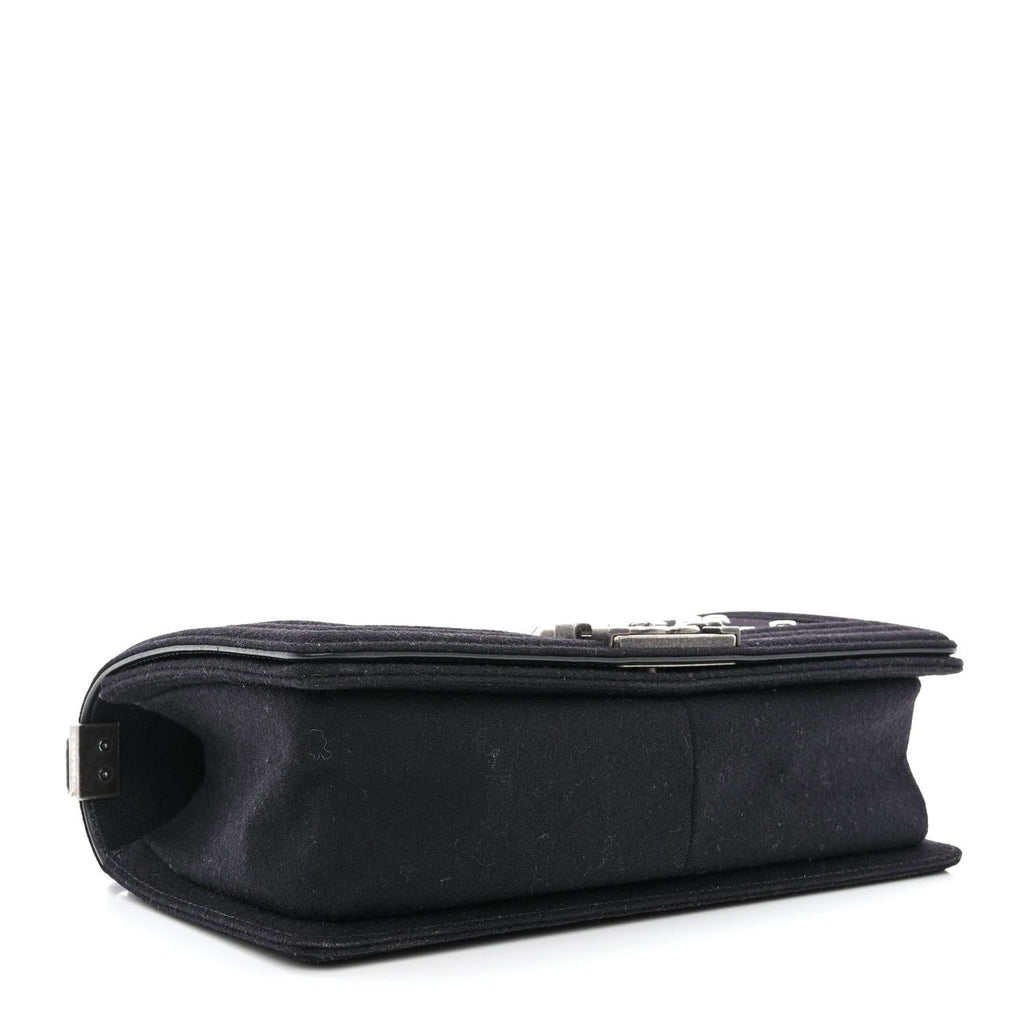 Wool Lambskin Embroidered Mosaic Medium Boy Flap Black