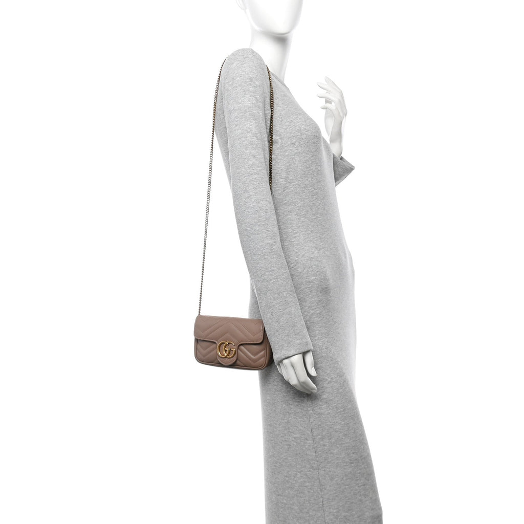 Calfskin Matelasse Super Mini GG Marmont Shoulder Bag Porcelain Rose