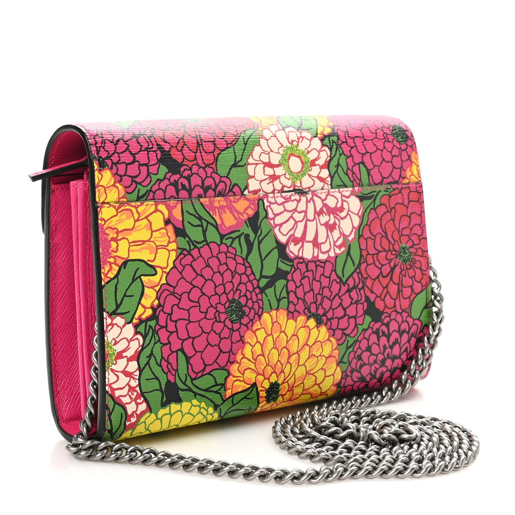 X KEN SCOTT Textured Calfskin Pomponica Print Mini Dionysus Chain Wallet Multicolor Fuxia Pompon