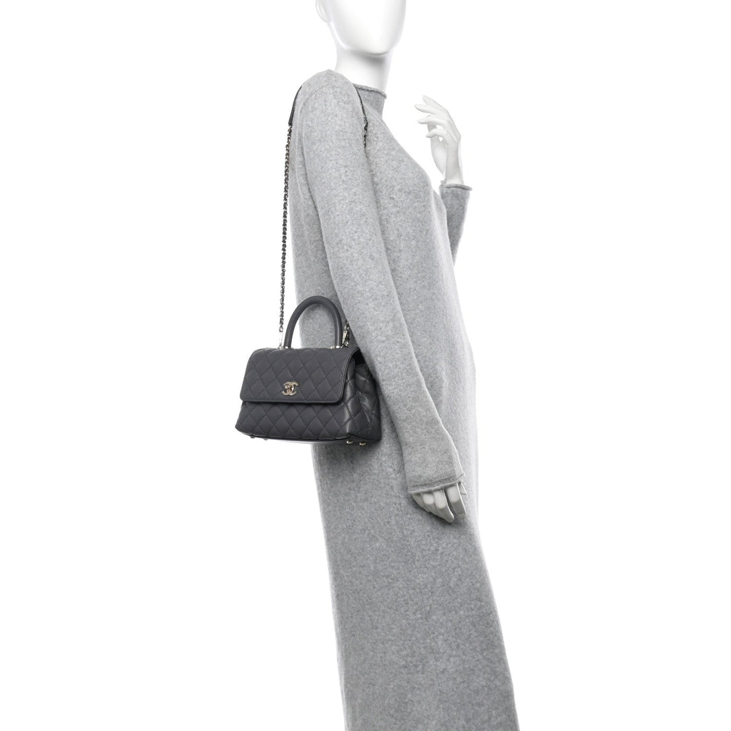 Caviar Quilted Mini Coco Handle Flap Grey