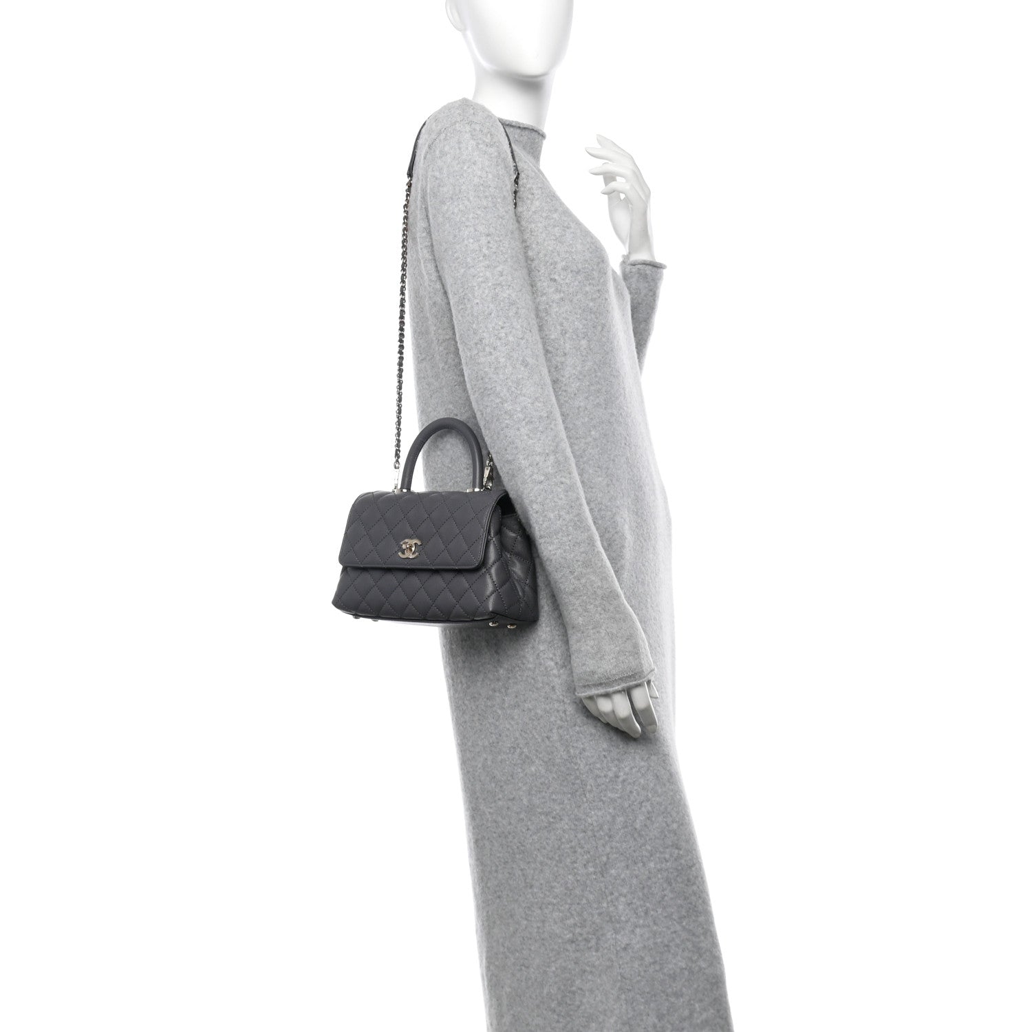 Caviar Quilted Mini Coco Handle Flap Grey