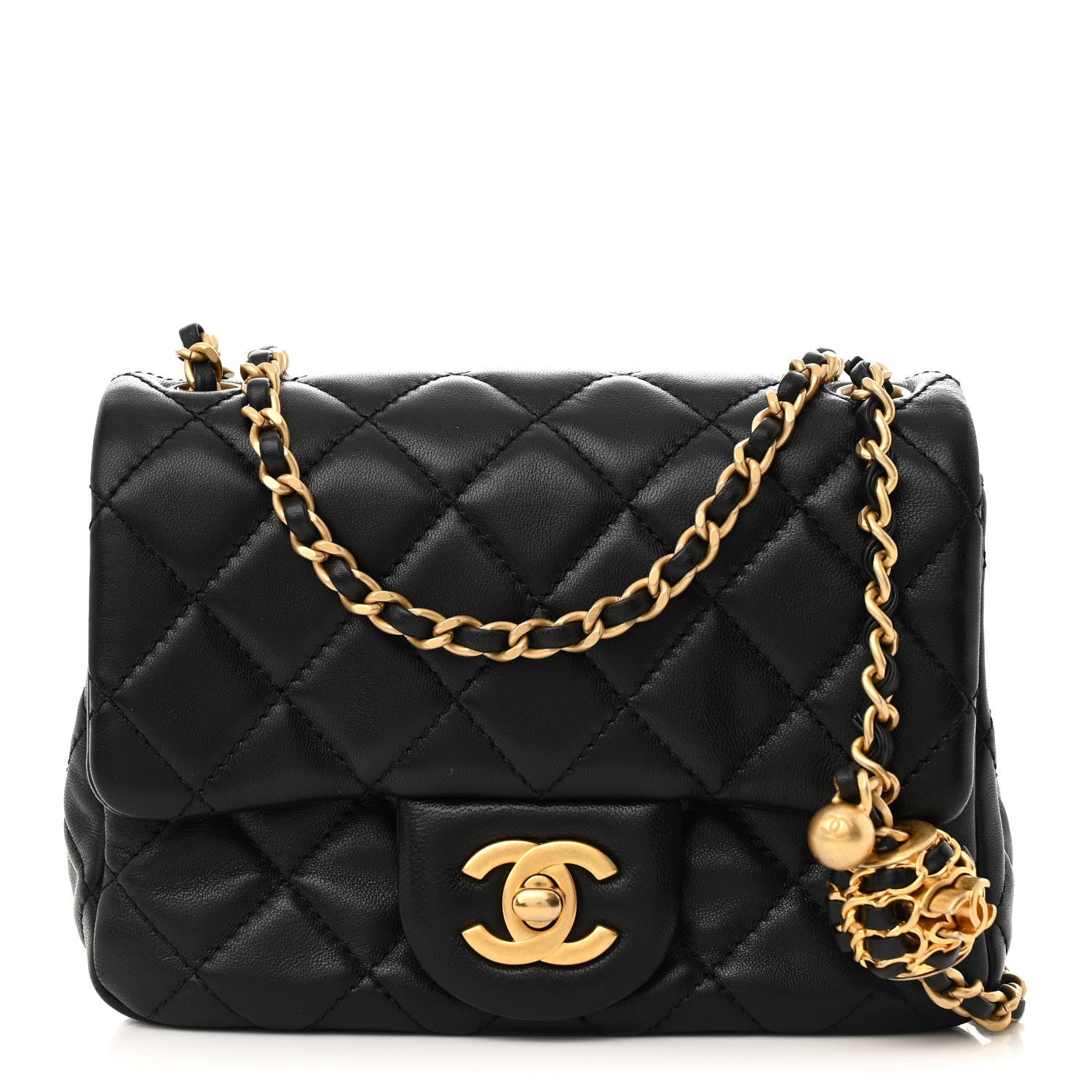 Lambskin Quilted Mini Pearl Crush Flap Black