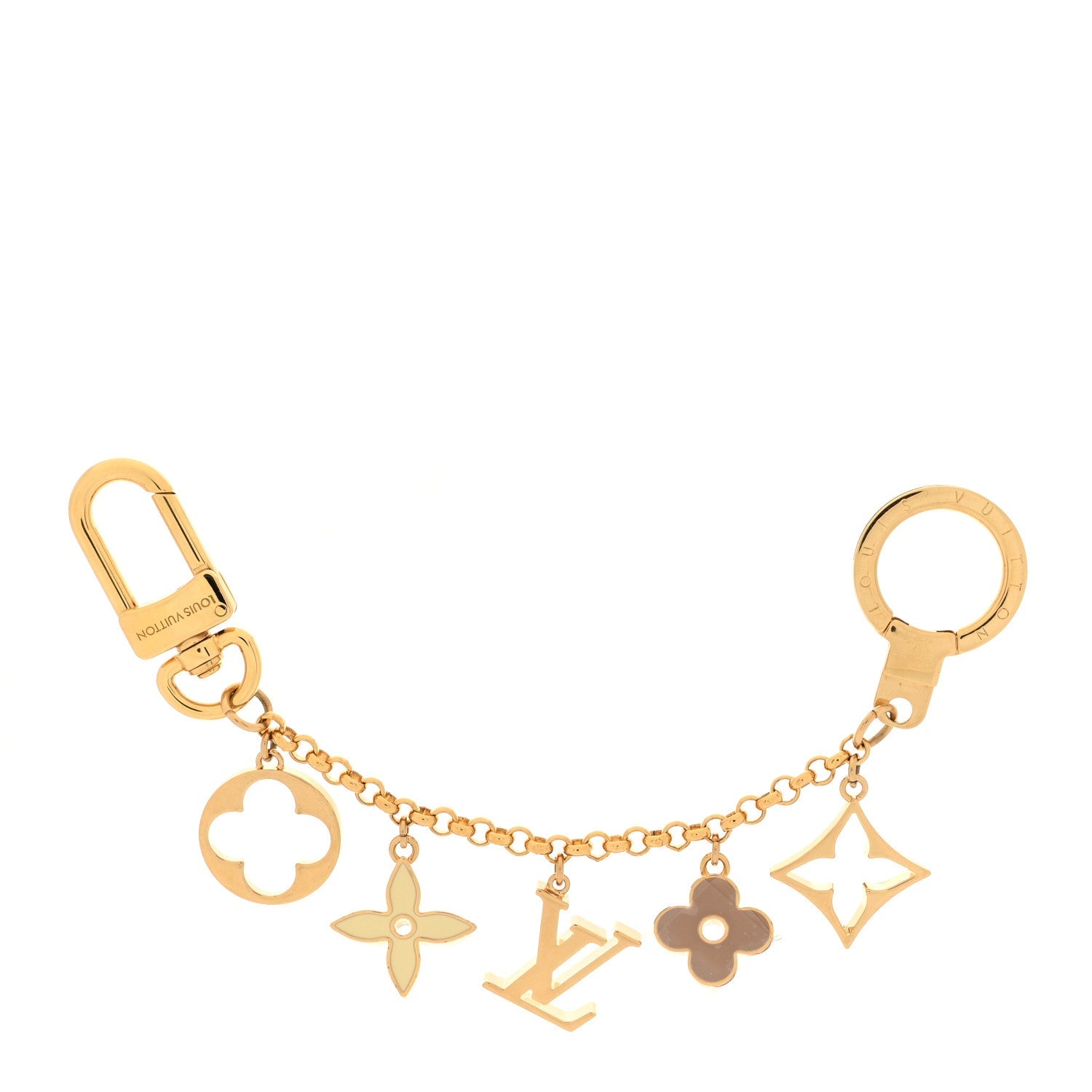 Brass Enamel Fleur De Monogram Bag Charm Chain Gold