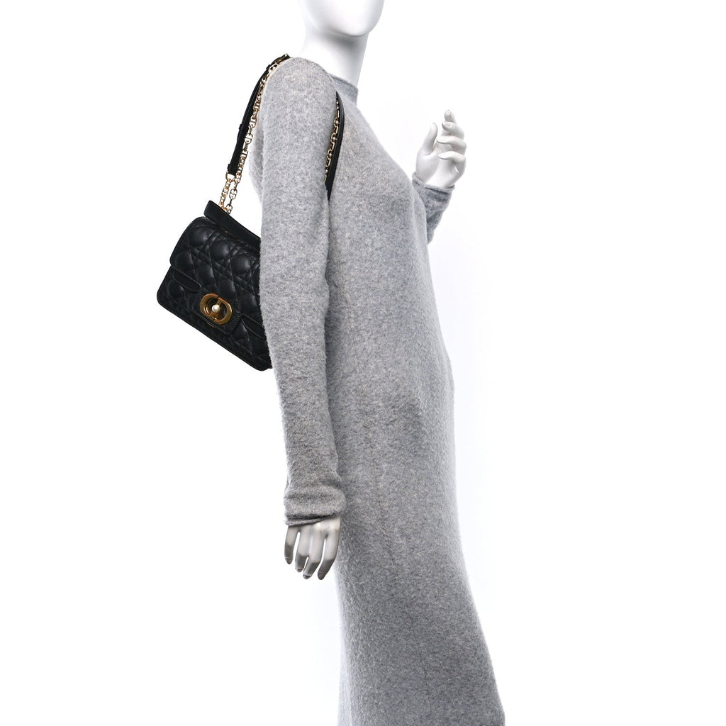 Calfskin Cannage Small Dior Jolie Top Handle Black