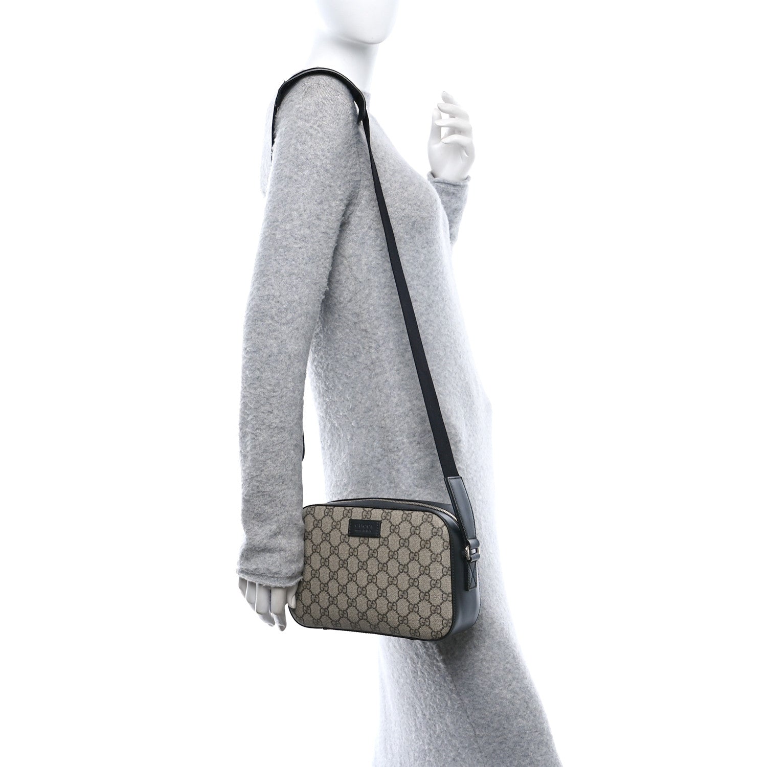 GG Supreme Monogram Camera Bag Beige Black