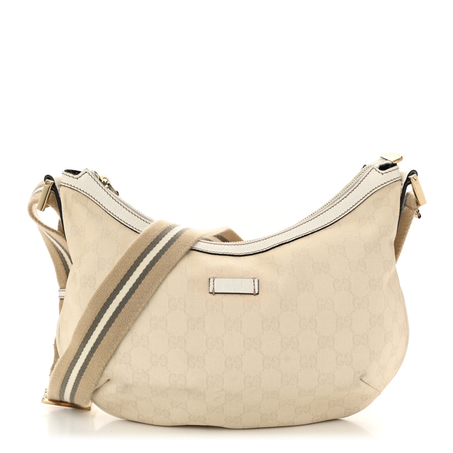 Monogram Web Medium Half Moon Hobo White