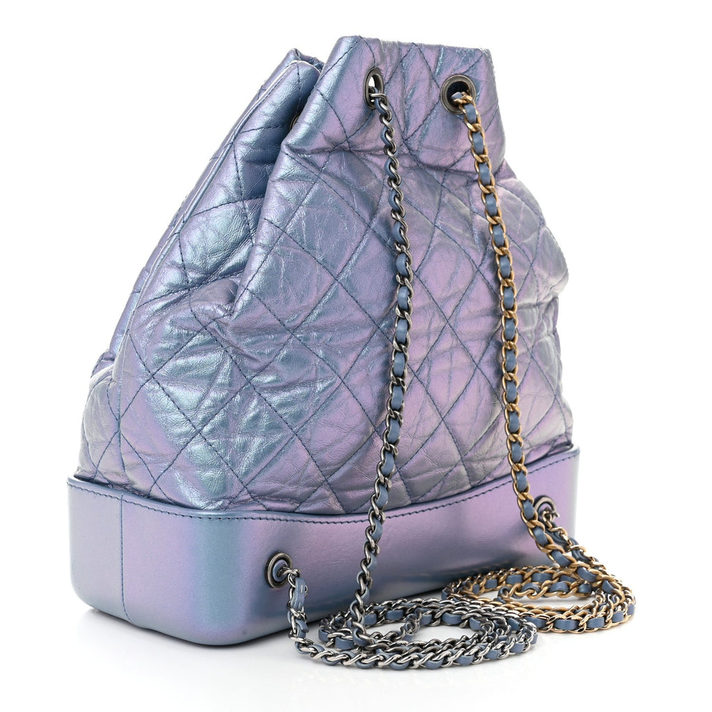 Iridescent Lambskin Calfskin Quilted Gabrielle Backpack Light Purple