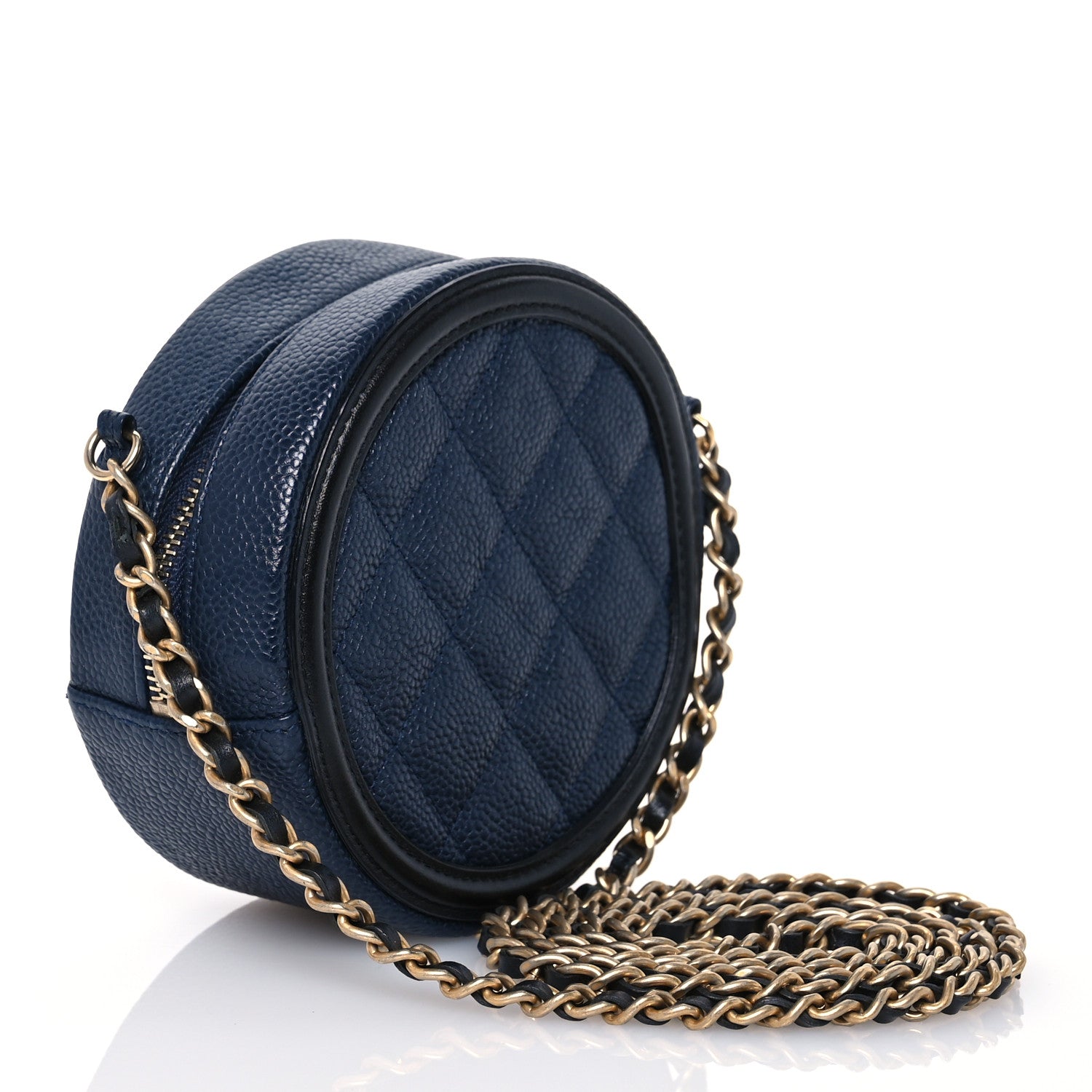 Caviar Quilted Round Filigree Crossbody Navy Black