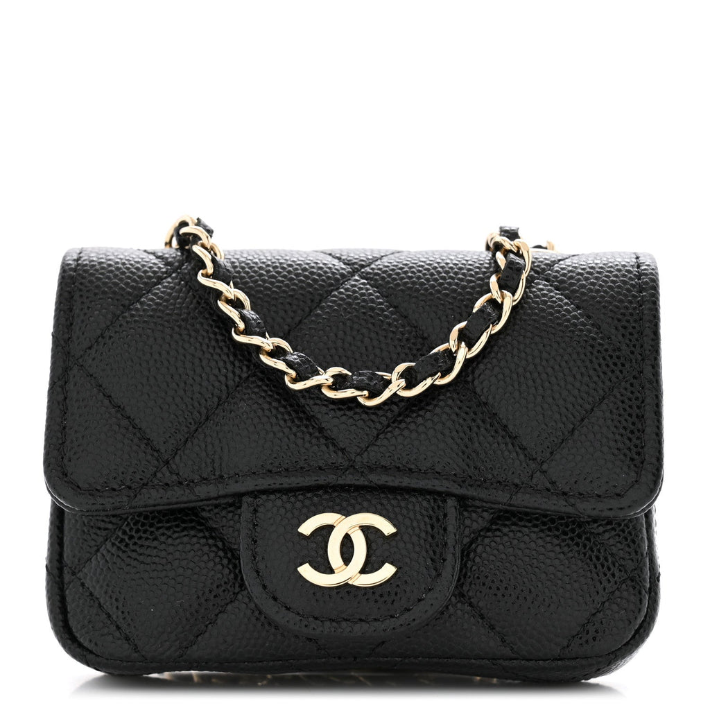 Caviar Quilted Mini Chain Belt Bag Black
