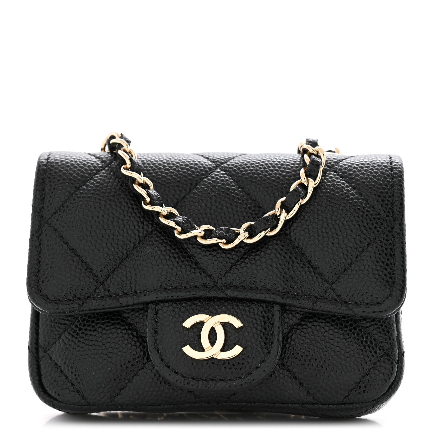 Caviar Quilted Mini Chain Belt Bag Black