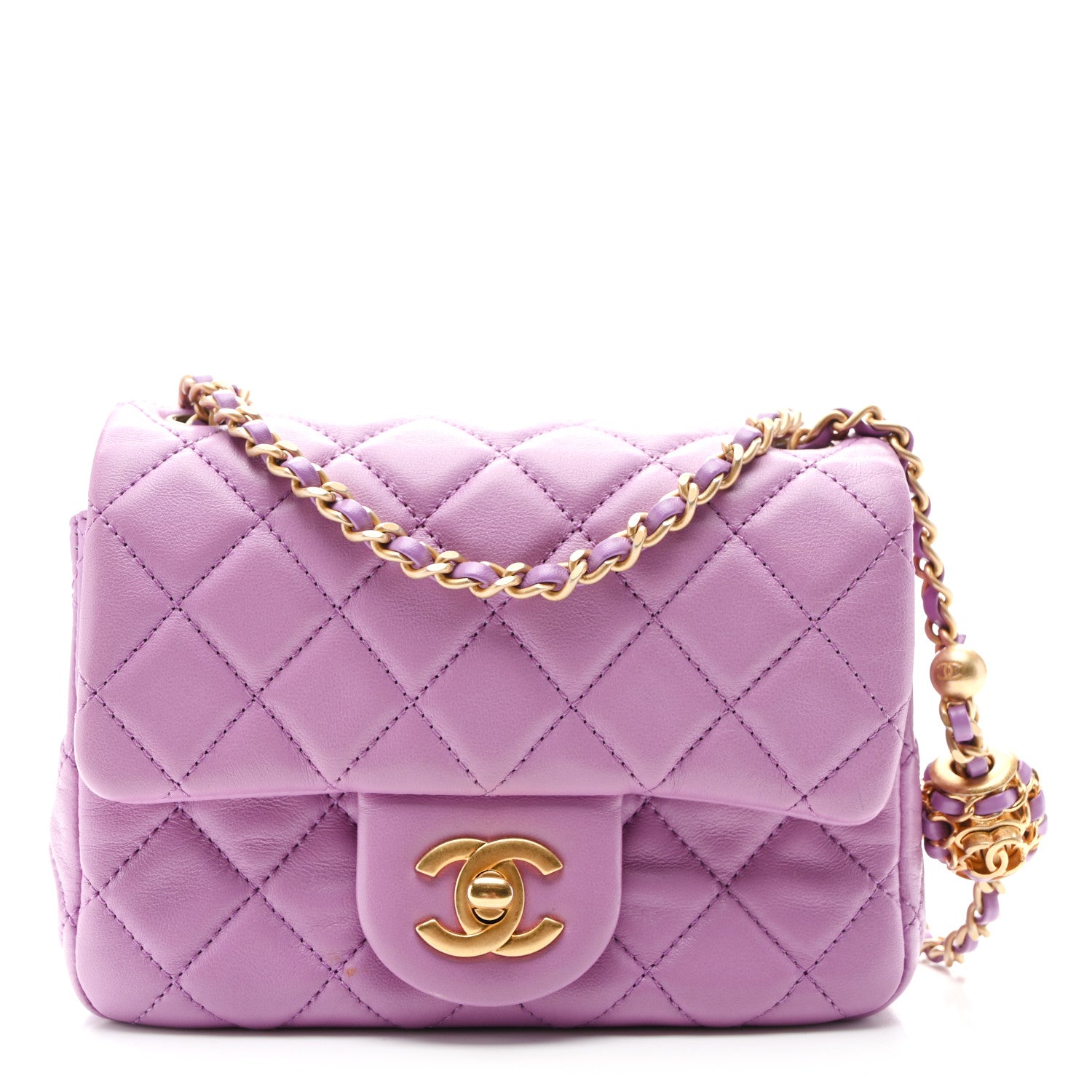 Lambskin Quilted Mini CC Pearl Crush Flap Purple