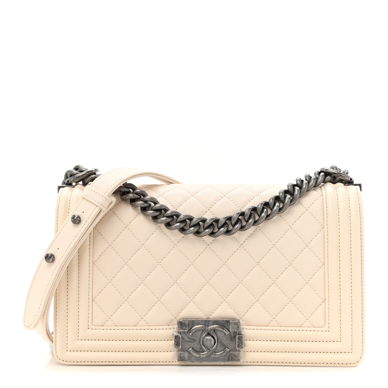 Caviar Quilted Medium Boy Flap Ivory