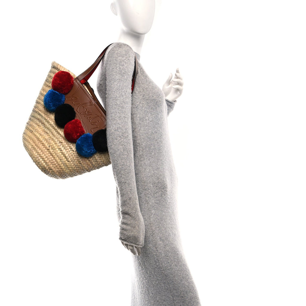 Woven Straw Pompom Loubishore Tote Naturel Multicolor Biscotto