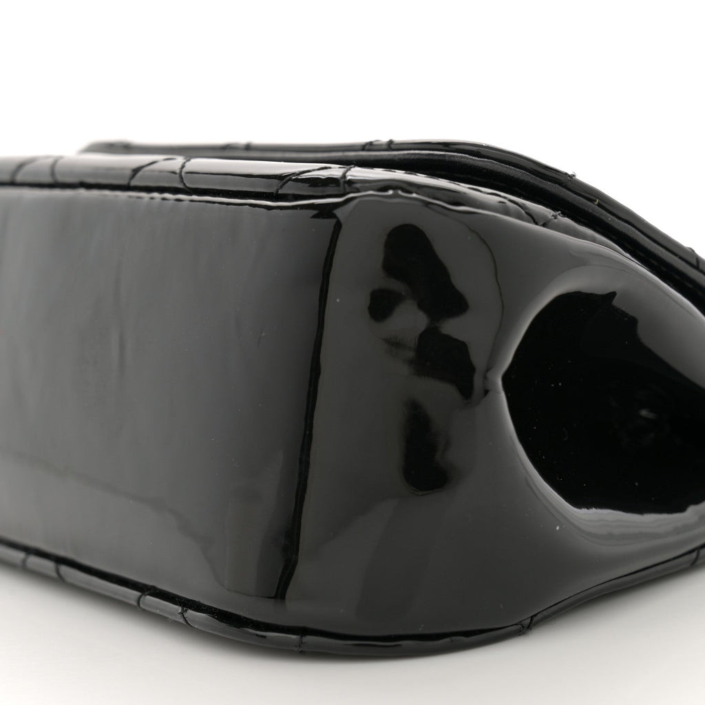 Patent Quilted Frame Clutch Flap With Chain Black