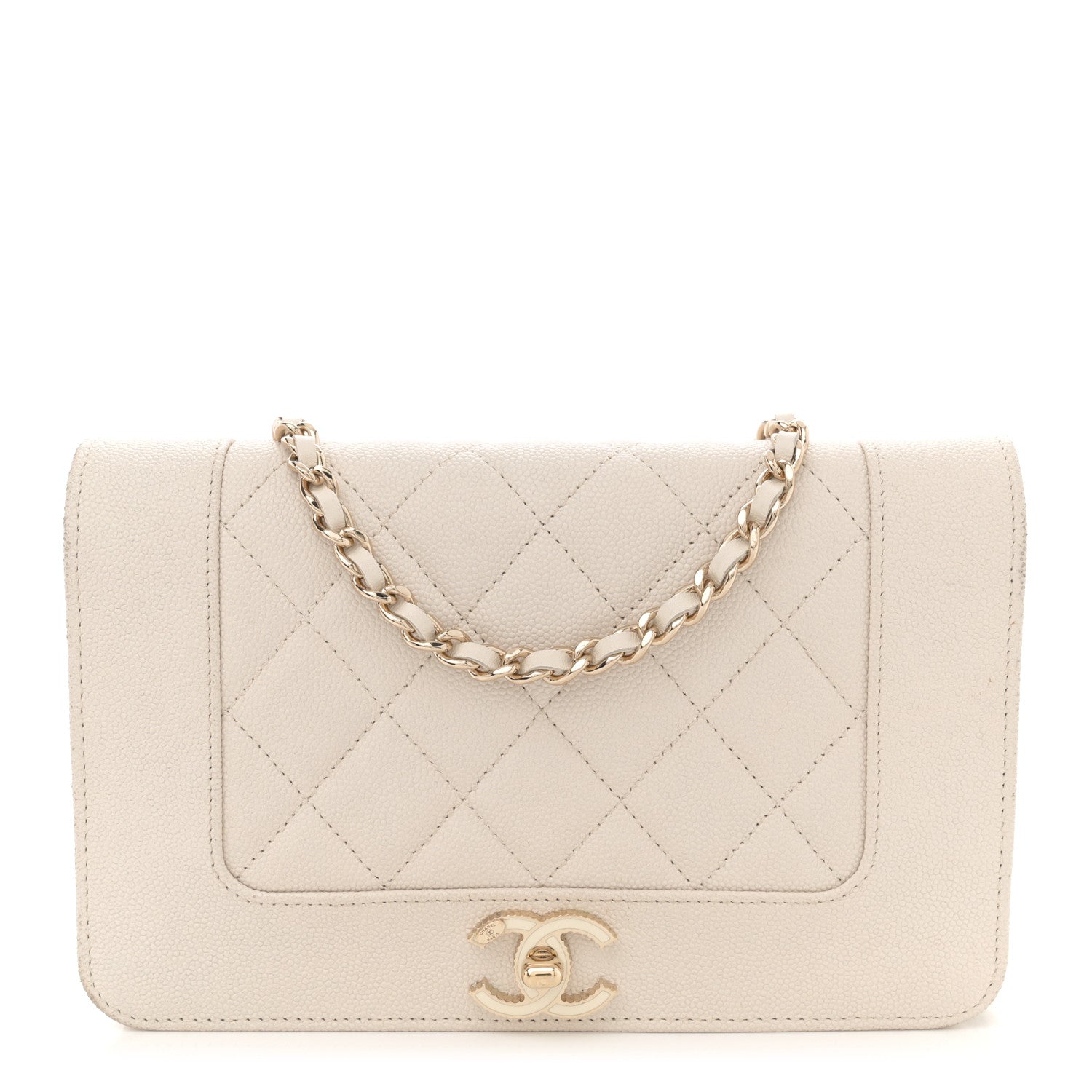 Caviar Quilted Vintage Mademoiselle Wallet On Chain WOC White