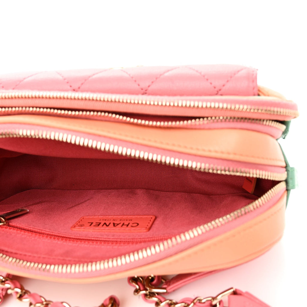 Goatskin Quilted Tri-Color In & Out Waist Bag Orange Green Pink