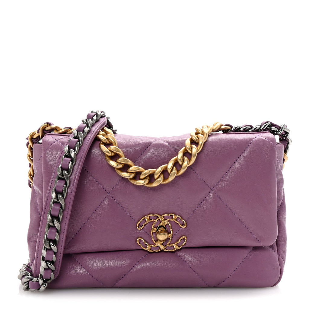 Goatskin Quilted Medium Chanel 19 Flap Violet Purple