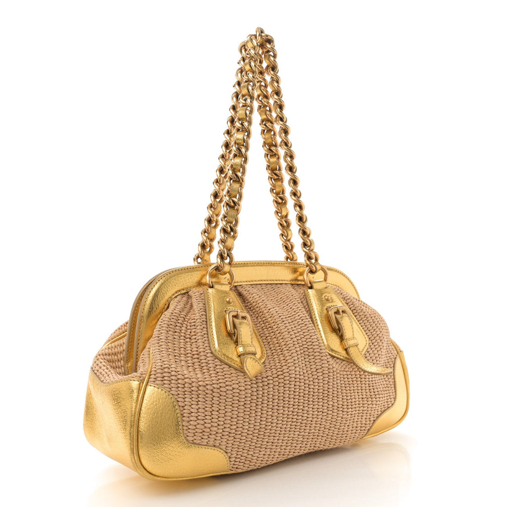 Paglia Cinghiale Frame Tote Naturale Oro