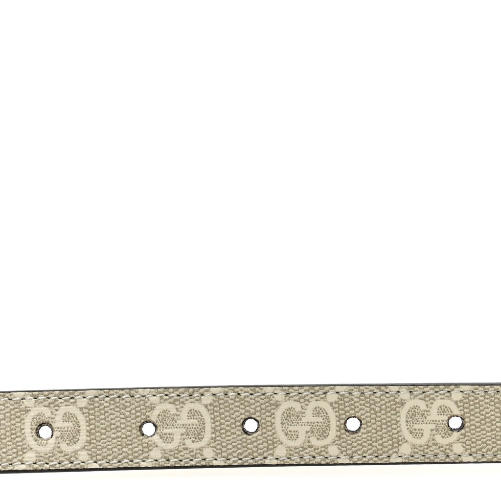 GG Supreme Monogram Plutone Calfskin Enamel Double G 20mm Belt 80 32 Beige Ebony Mystic White