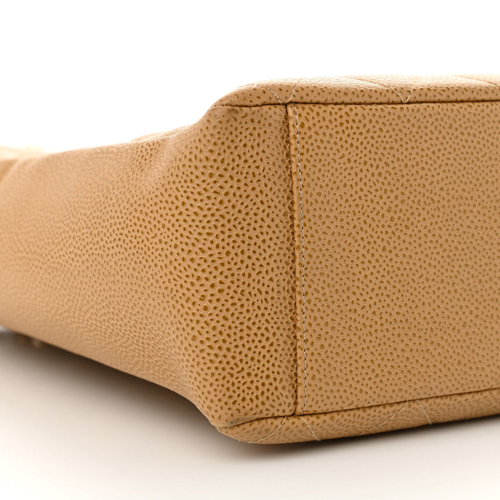 Caviar Quilted Petit Shopping Tote PST Dark Beige