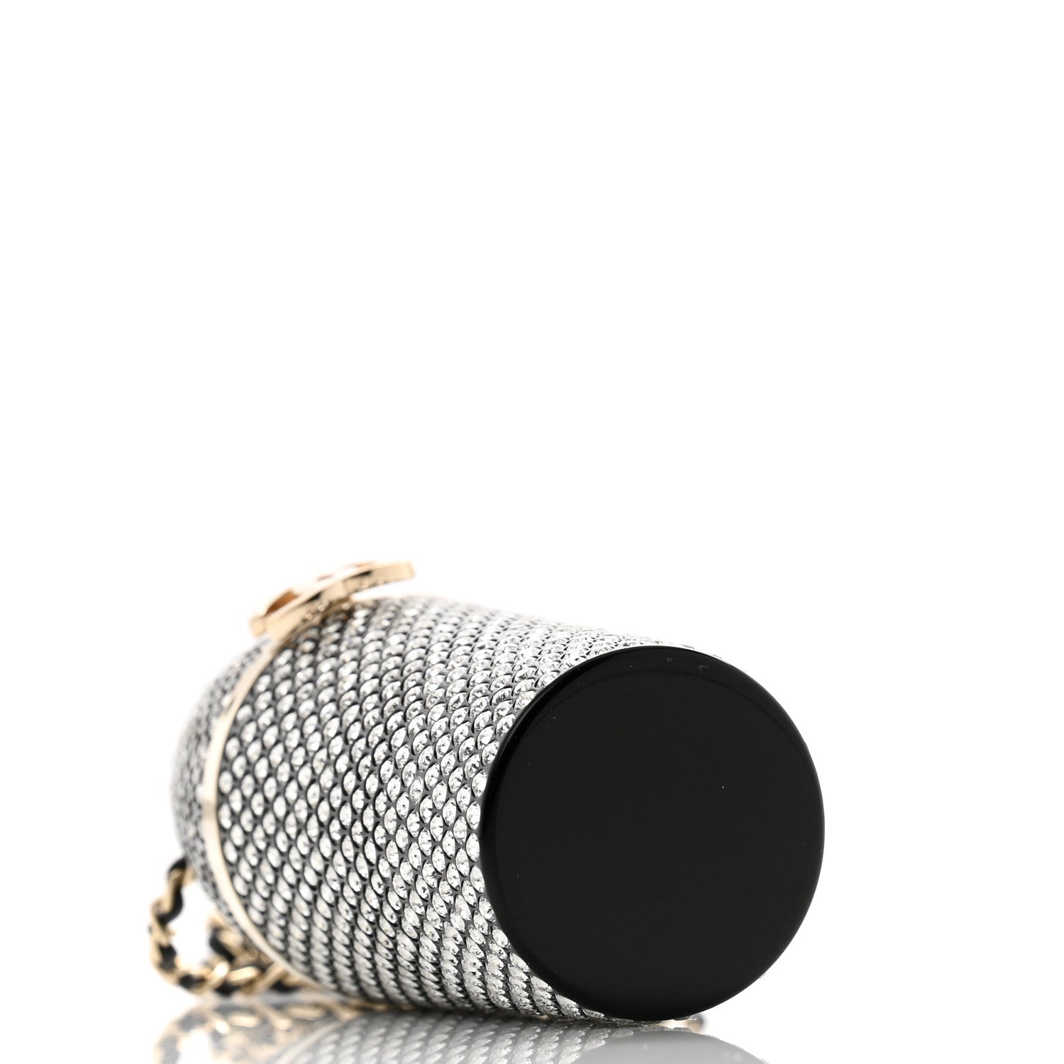 Metal Resin Lambskin Crystal Lipstick Case Long Necklace On Chain Silver Black Gold