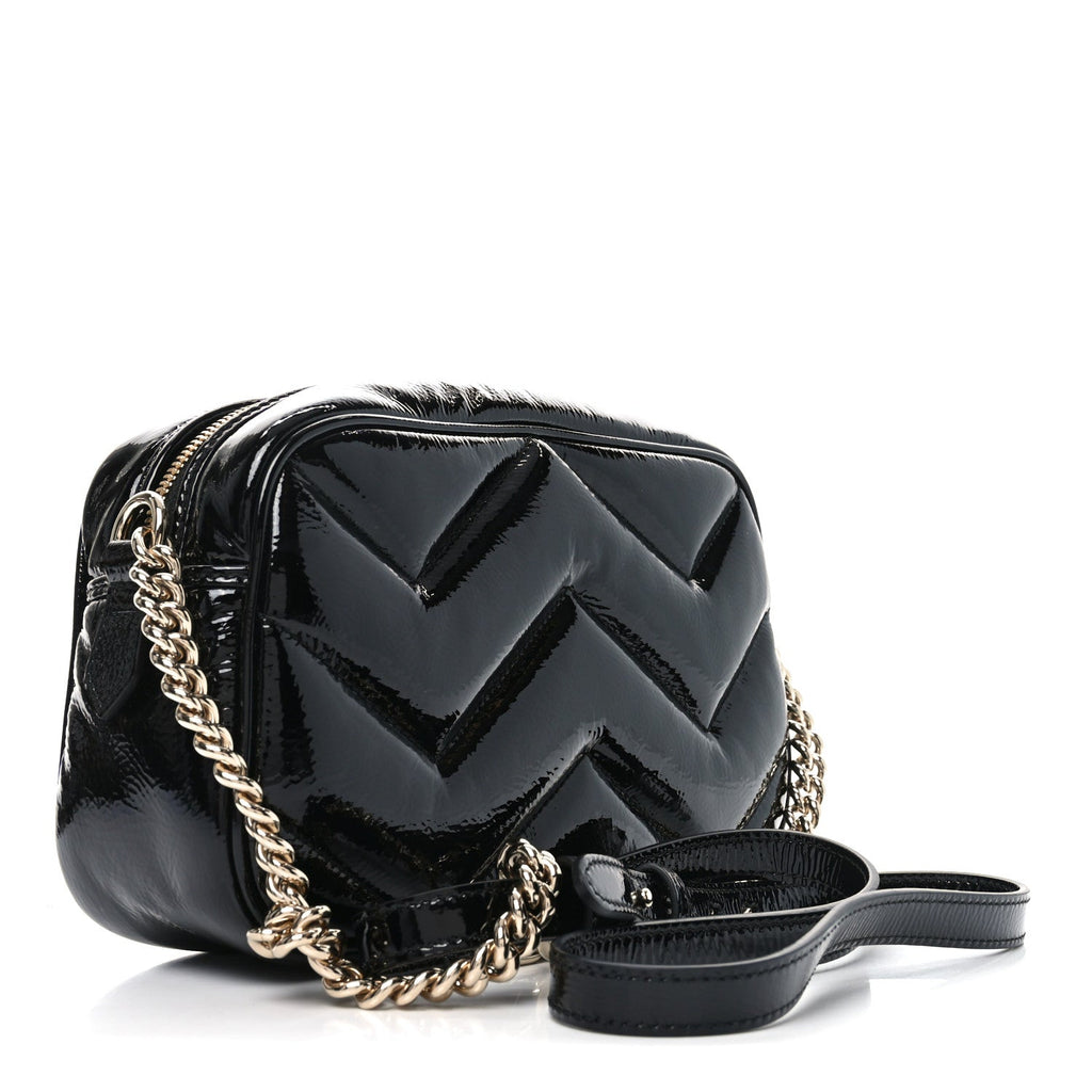 Patent Lambskin Matelasse Small GG Marmont Camera Bag Black
