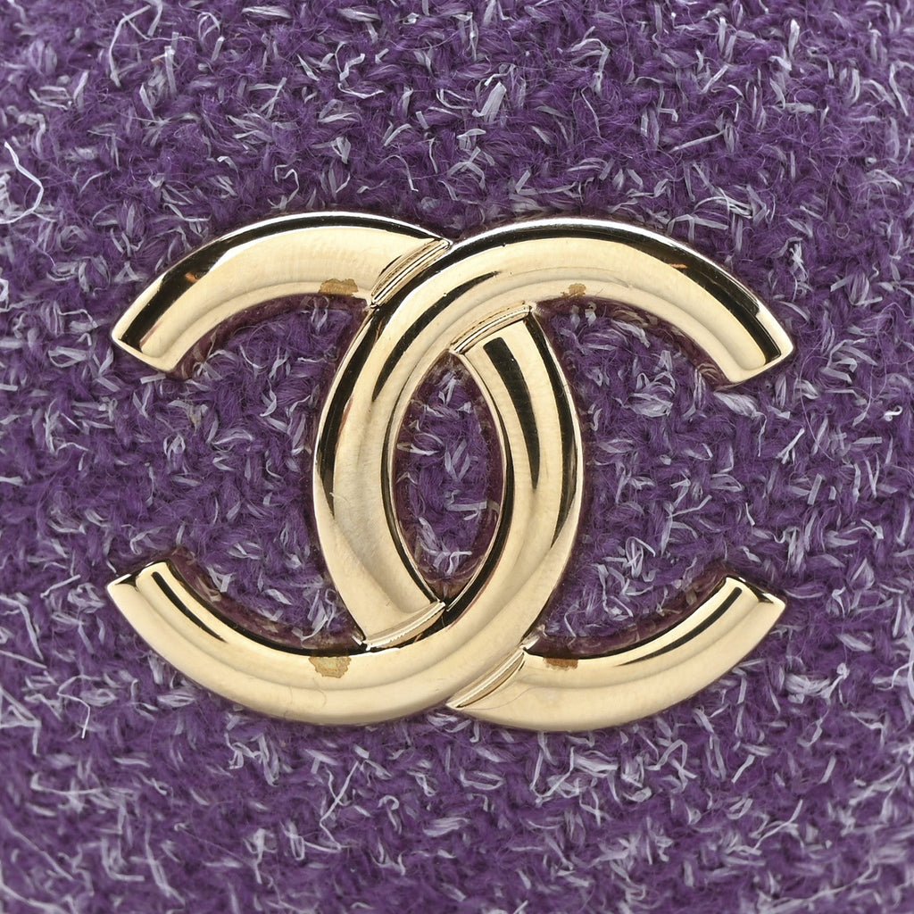 Tweed Minaudiere Round Chain Clutch Purple