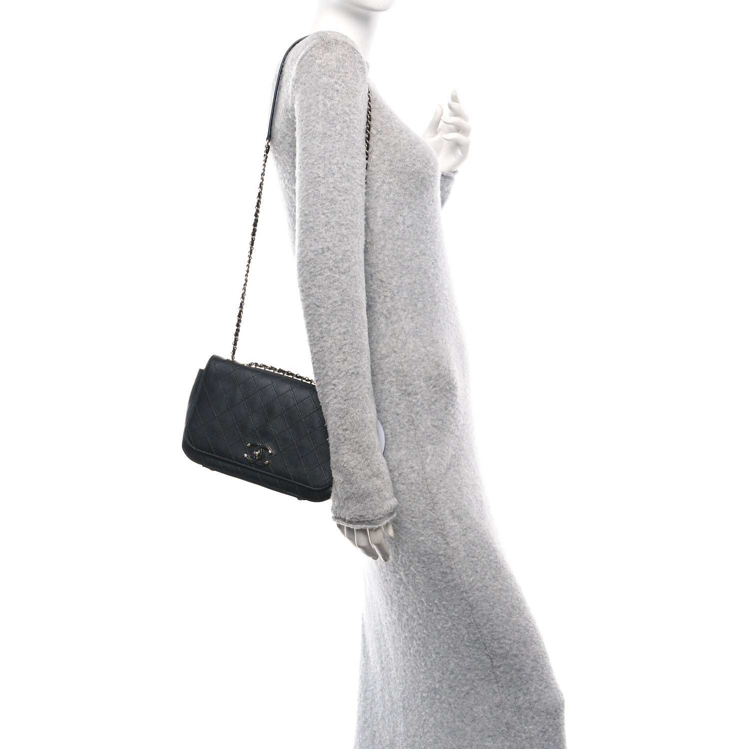 Calfskin Stitched CC Case Flap Bag Black
