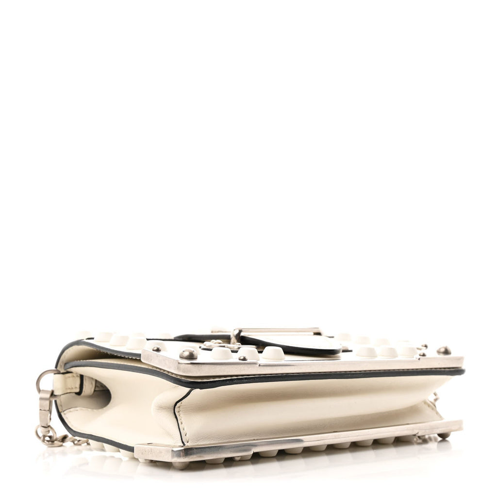 City Calfskin Saffiano Studded Cahier Bag White